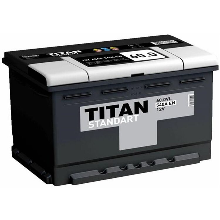 0 vl. 0 vl. 1 vl. Автомобильный аккумулятор titan standart 6ct-75. 6ct 60.