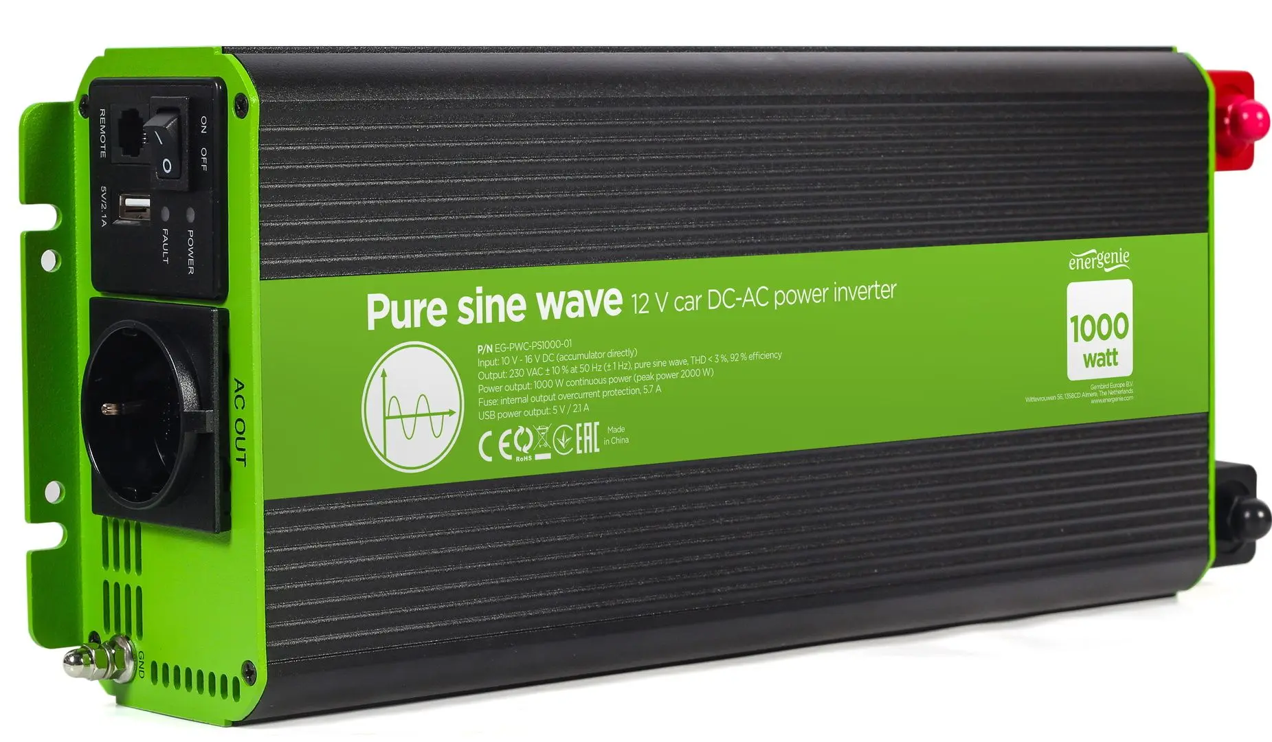 Автомобильный инвертор Energenie EG-PWC-PS1000-01 (Green/Black)