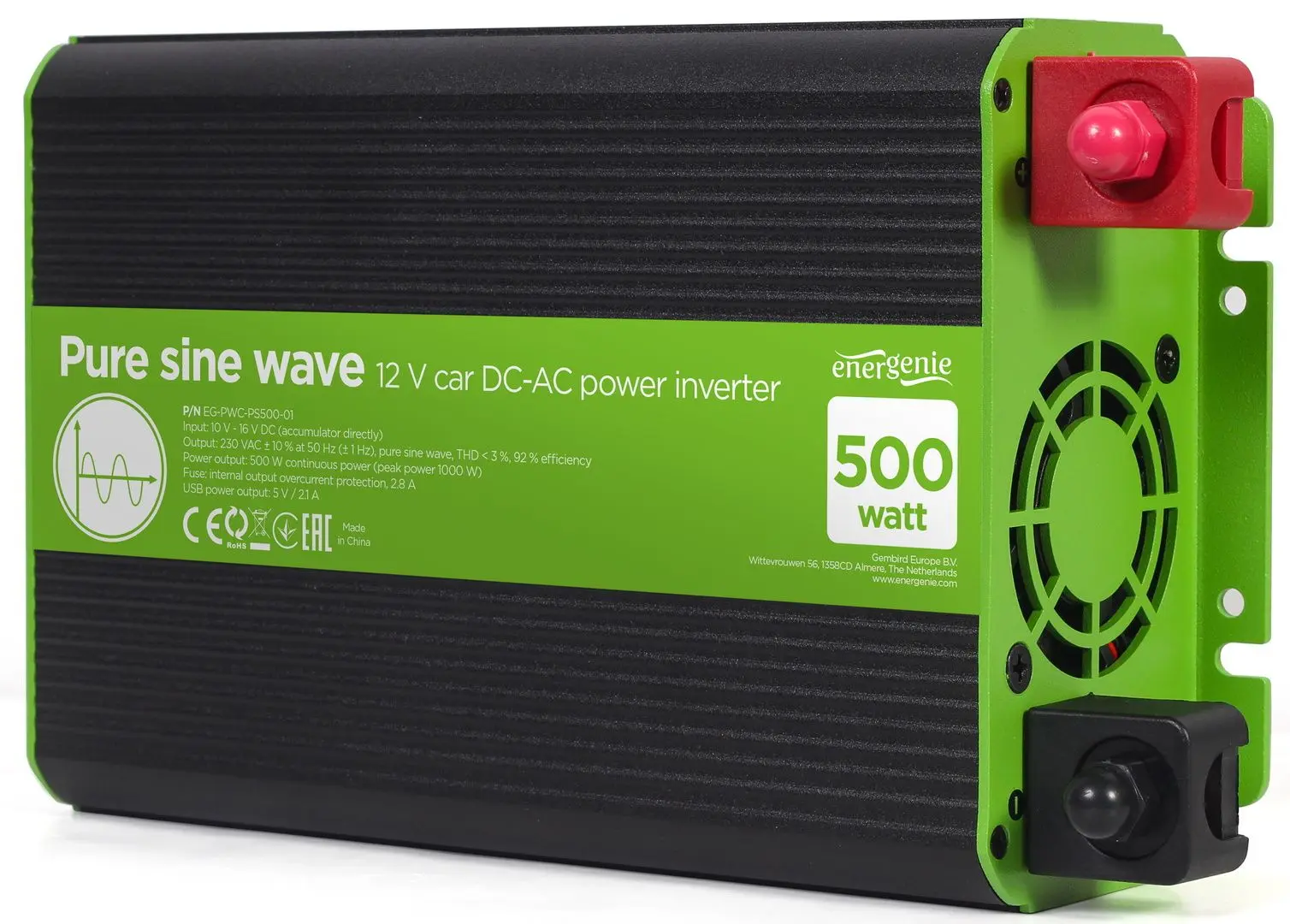 Invertor auto Energenie EG-PWC-PS500-01 (Black/Green)