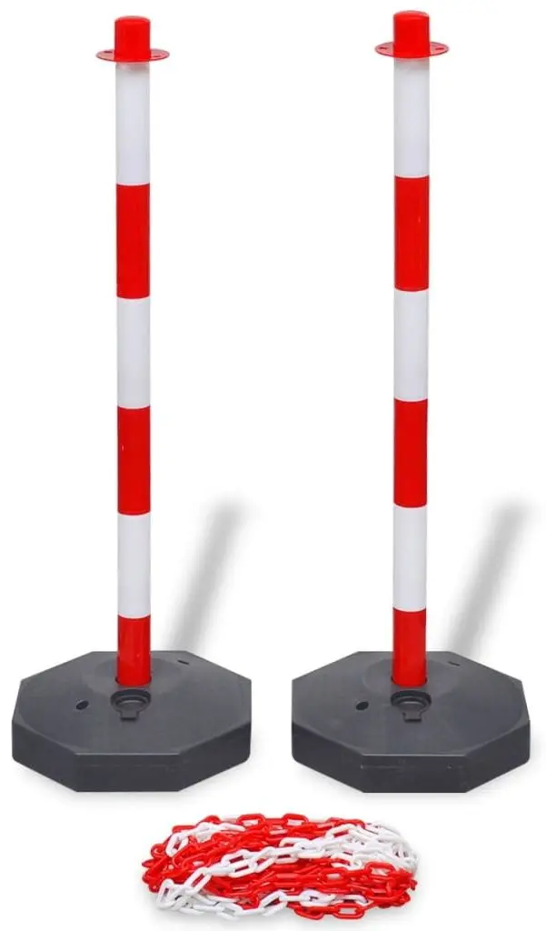 Set stalpi pentru trafic cu lant VidaXL 141821 (Red/White)