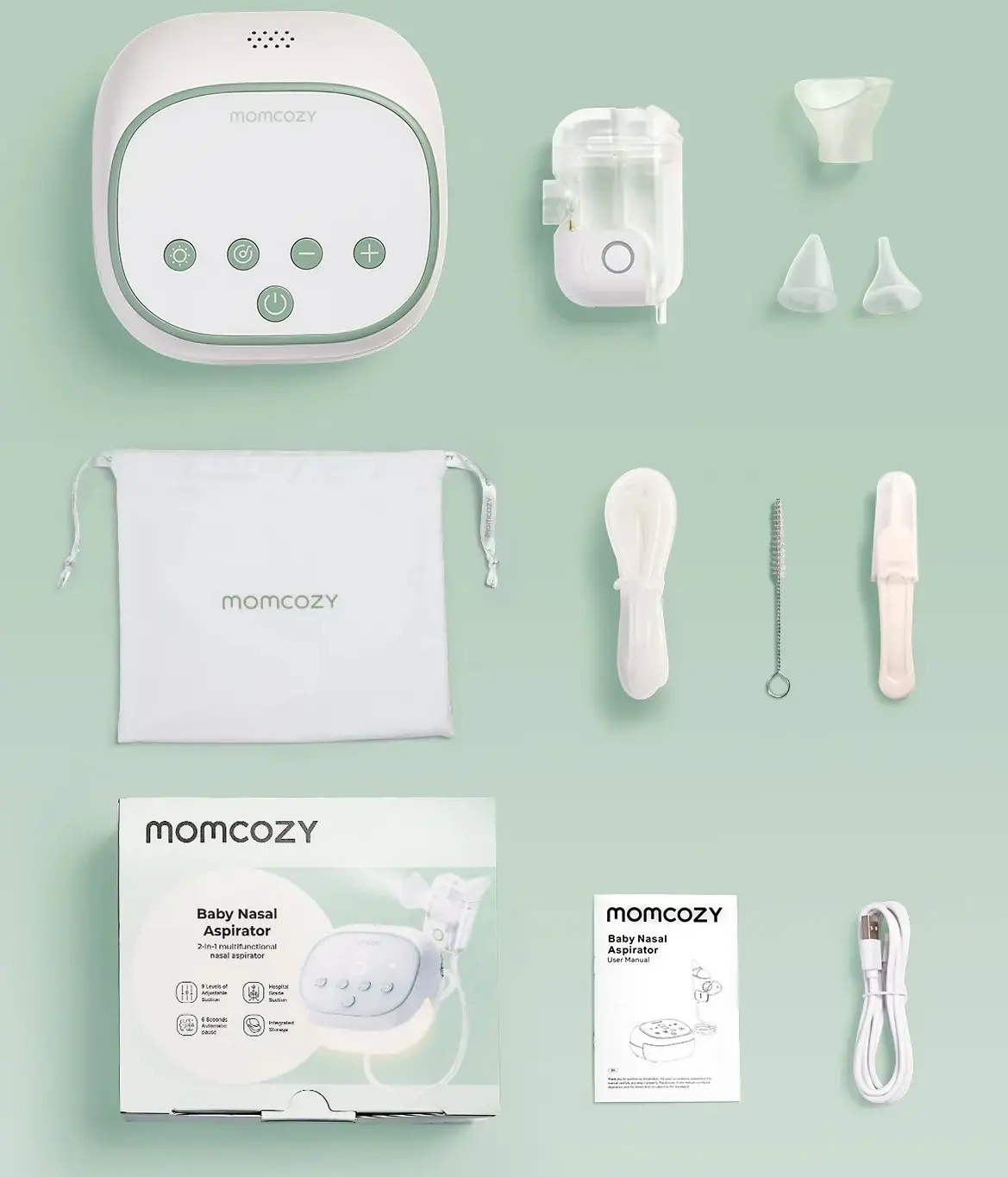 Aspirator electronic 2в1 Momcozy BreezyClear Pro (White/Green) - 6