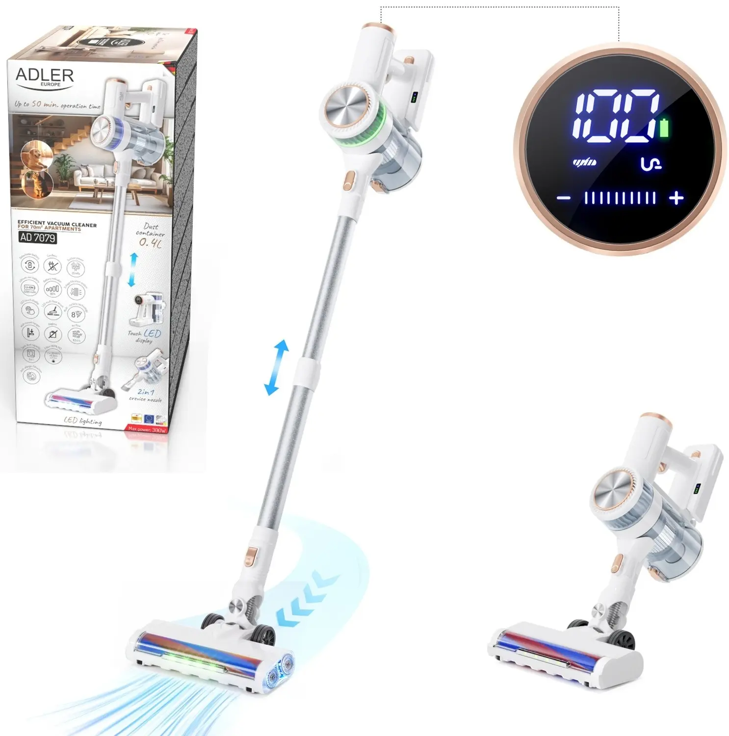 Вертикальный пылесос Adler AD 7079 (White/Silver) - 12