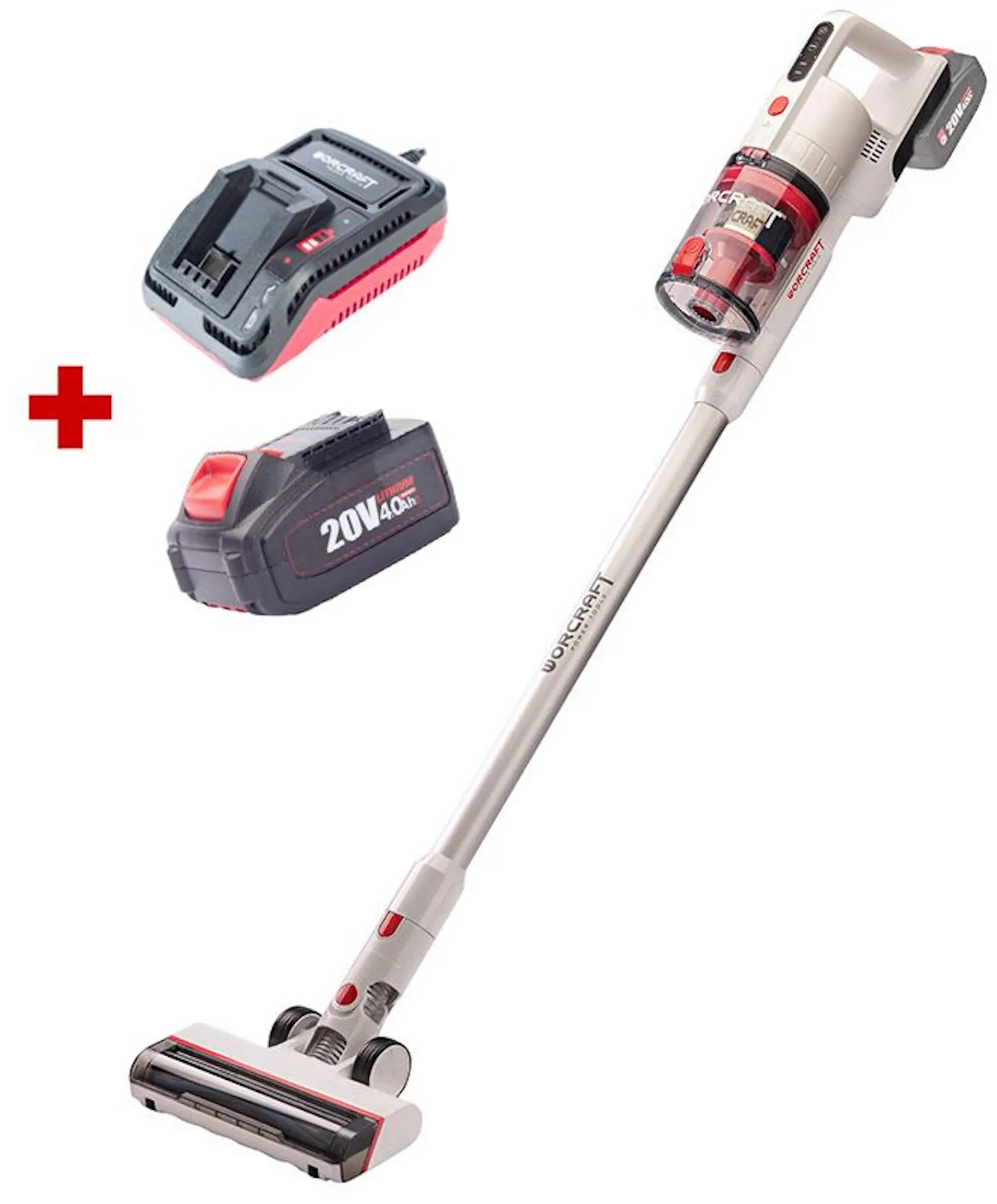 Вертикальный пылесос Worcraft CPVC-S20LiBM (White/Red) - 2
