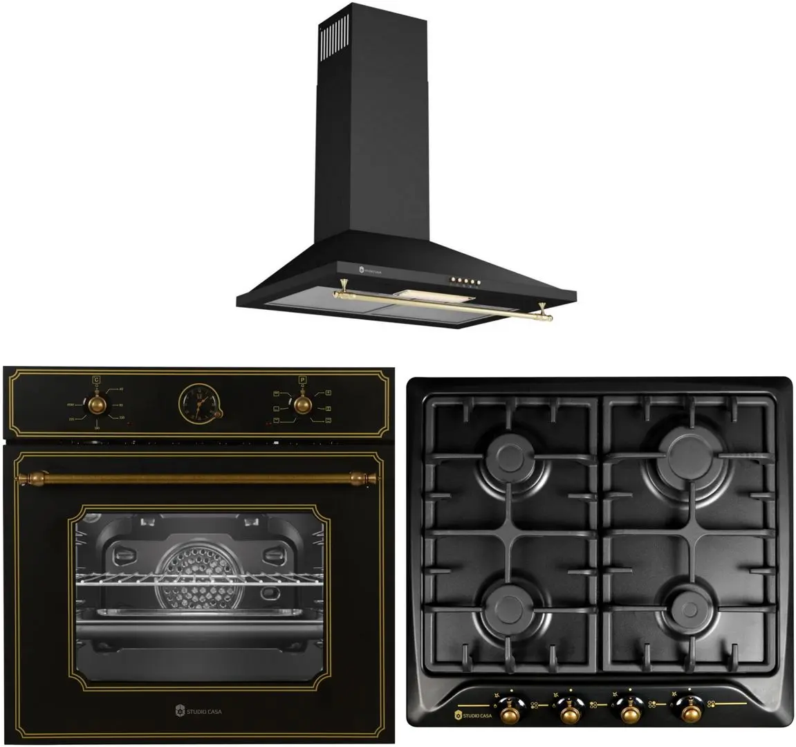 Set electrocasnice incorporabile Studio Casa Umbria Retro Toscana FE660BLK + Toscana PG660BLK+ Onda Retro (Black)