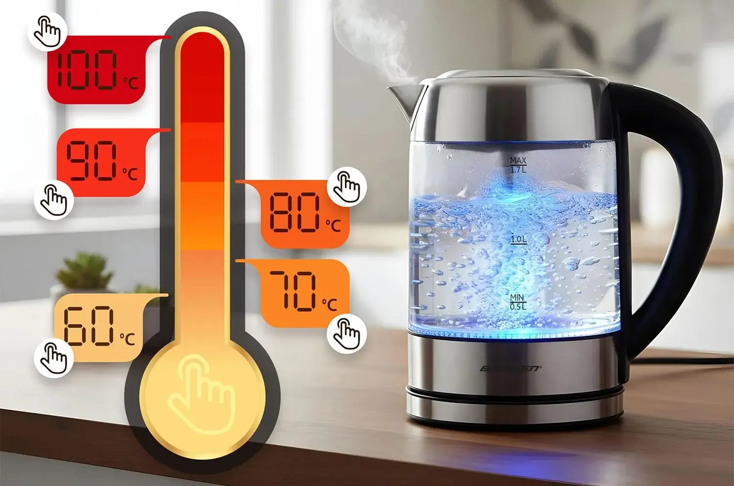 Электрочайник Berdsen BD-714 371400 (Inox/Transparent) - 14