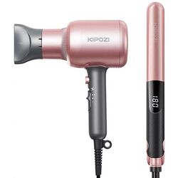 Set uscator + placa de indreptat parul Kipozi QL-5917 + KP-6608 (Pink/Grey)