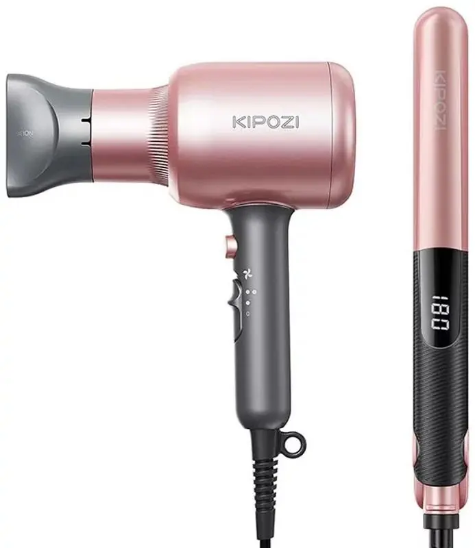 Set uscator + placa de indreptat parul Kipozi QL-5917 + KP-6608 (Pink/Grey)