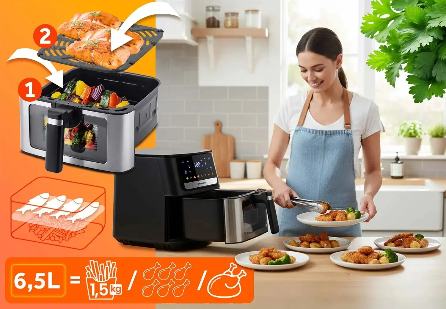 Аэрофритюрница Berdsen BD-655 365500 (Black/Inox) - 7