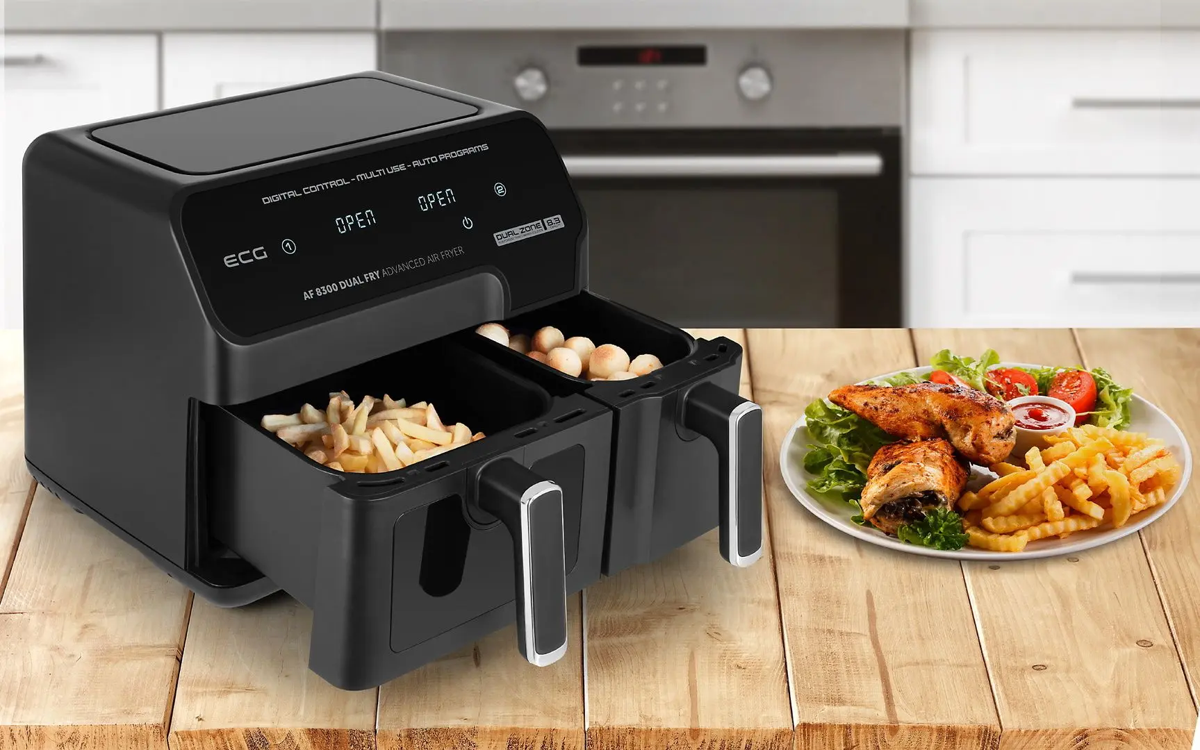 Friteuza cu aer cald ECG AF 8300 Dual Fry (Black)