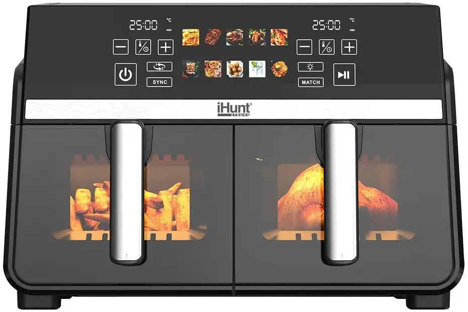Friteuza cu aer cald iHunt Bro Dual 10L (Black/Inox)