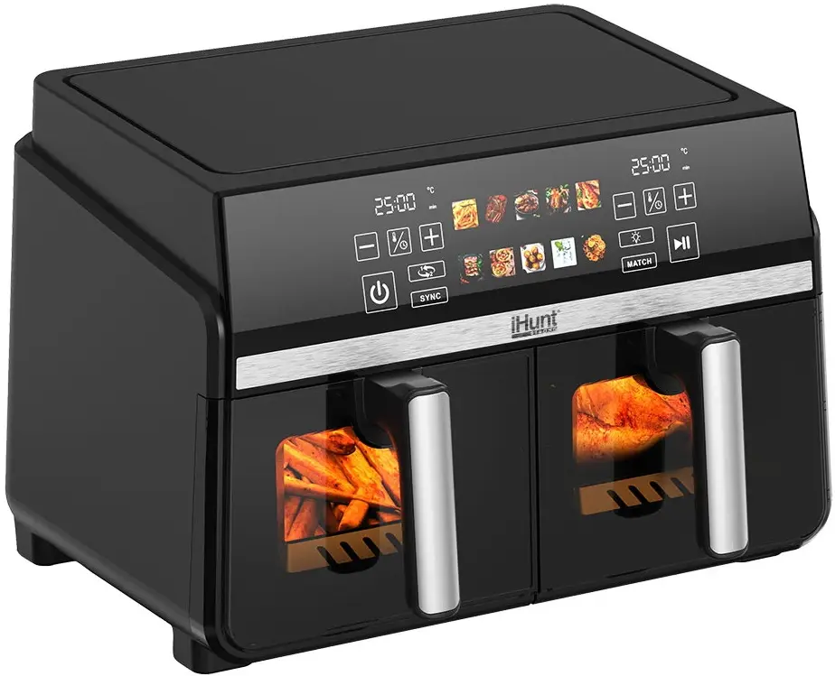 Friteuza cu aer cald iHunt Bro Dual 10L (Black/Inox)