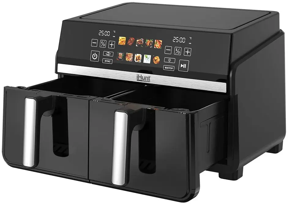 Friteuza cu aer cald iHunt Bro Dual 10L (Black/Inox)