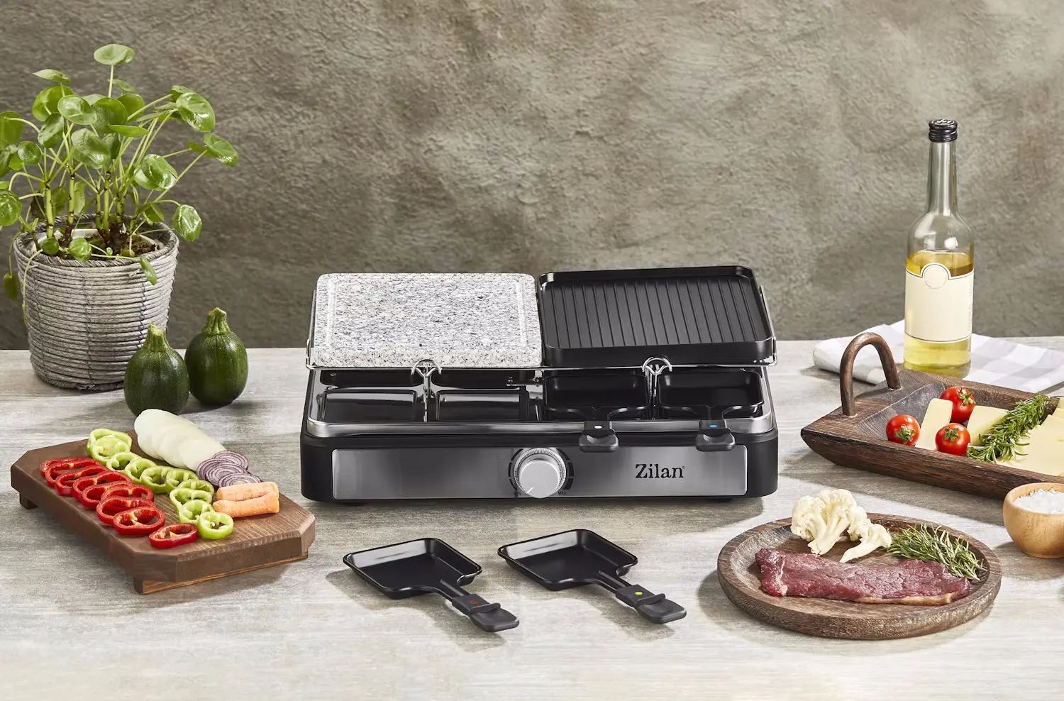 Gratar electric cu raclette Zilan ZLN8863 (Black/Inox)