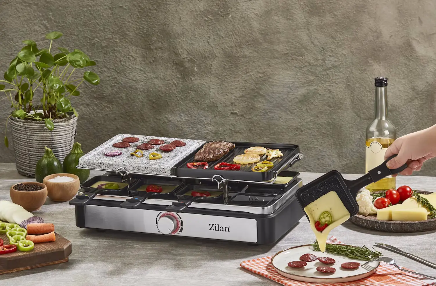 Gratar electric cu raclette Zilan ZLN8863 (Black/Inox)