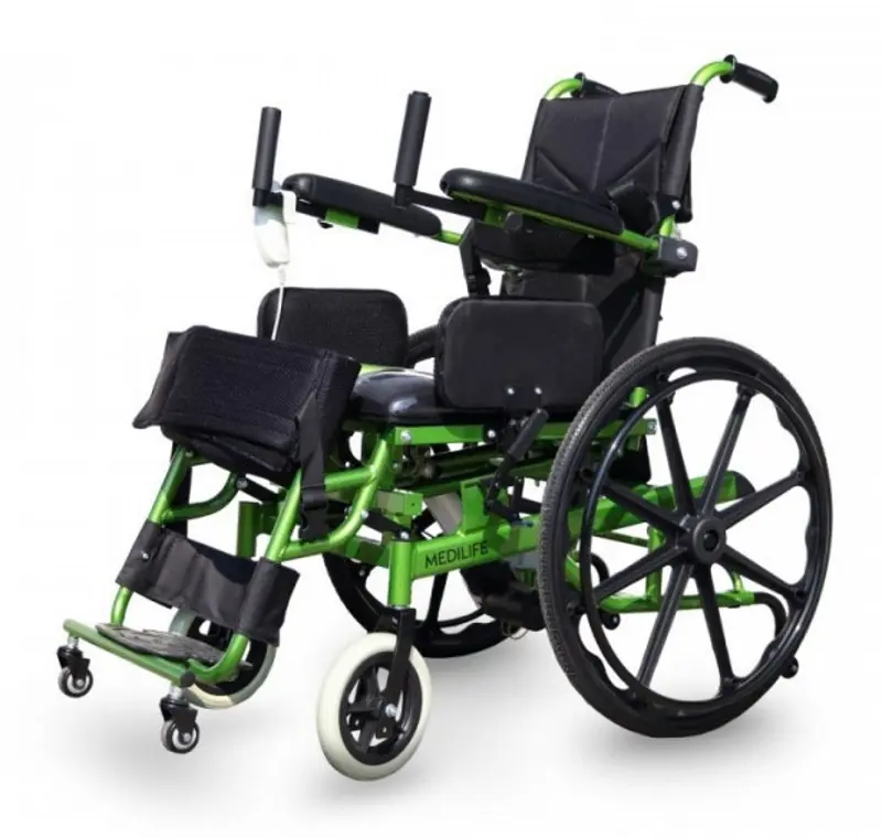 Scaun cu rotile electric cu verticalizator Medilife V5 (Black/Green)