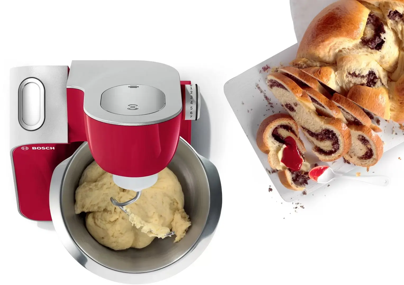 Robot de bucatarie Bosch CreationLine MUM 58720 (Red/Silver)