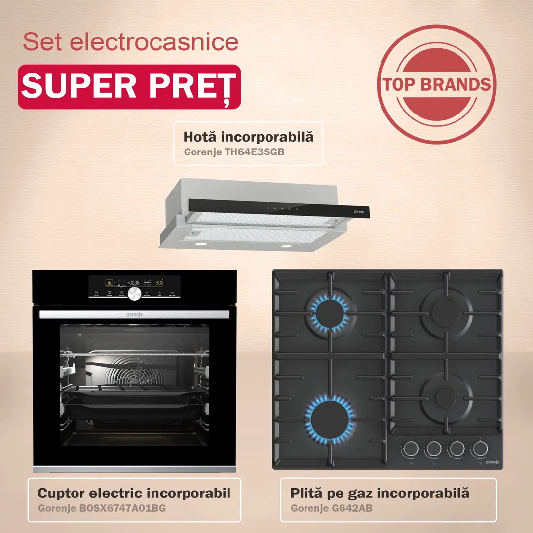 Комплект встраиваемой бытовой техники Gorenje BOSX6747A01BG + G642AB + TH64E3SGB (Black/Inox)