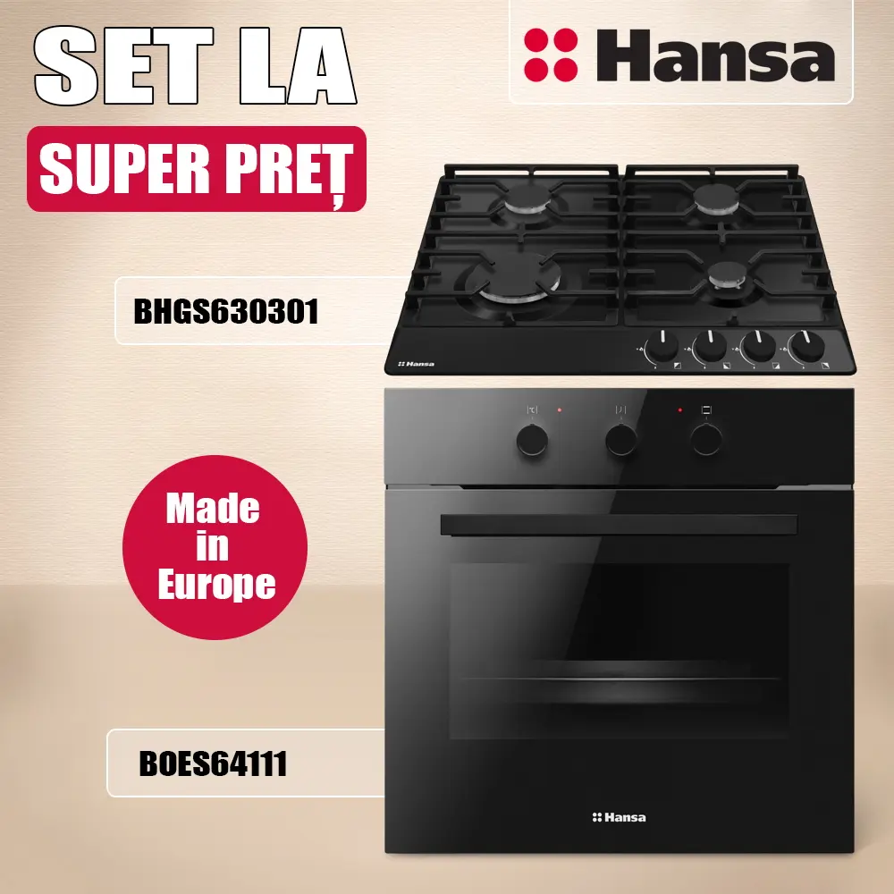 Set electrocasnice incorporabile Hansa BOES64111 + BHGS630301 (Black)