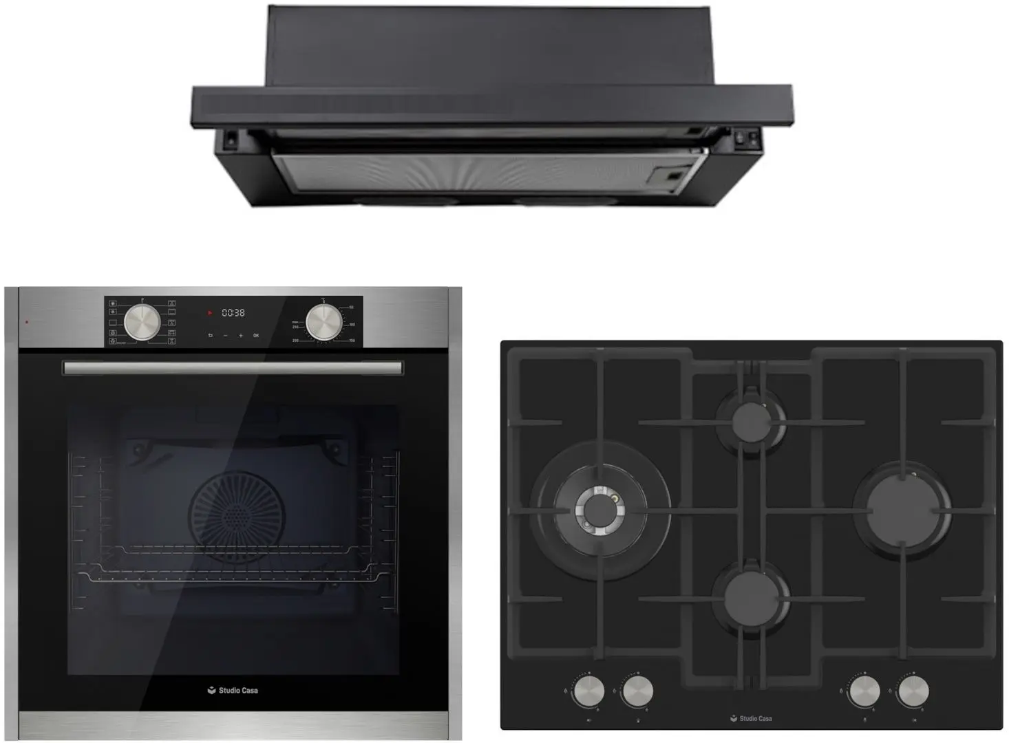 Set electrocasnice incorporabile Studio Casa Bellagio FE8102 + Bellagio Nero 70 + Wind Turbo Black (Inox/Black)