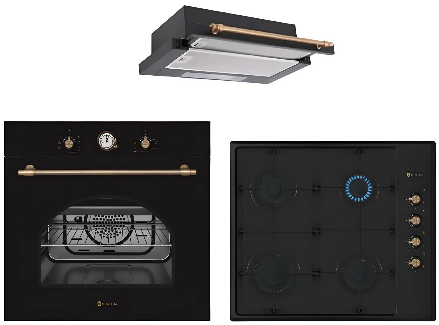 Set electrocasnice incorporabile Studio Casa Dolce Vita FEDV60NERO + Dolce Vita PDV60NERO + Lean Retro Nero (Black/Gold)