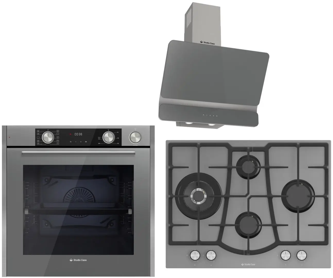 Set electrocasnice incorporabile Studio Casa Elegance Aqua Cooking Art Grey FE810 + Elegance Grey 70 + Dual Plane Grey 60 (Grey/Inox)
