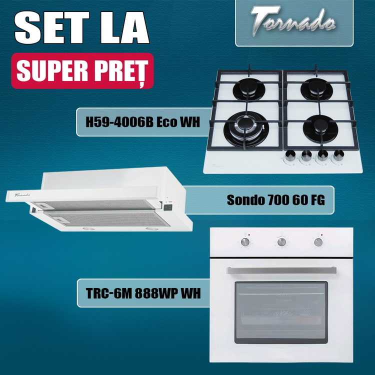 Set electrocasnice incorporabile Tornado TRC-6M 888WP WH + H59-4006B Eco WH + Sondo 700 60 FG (White)