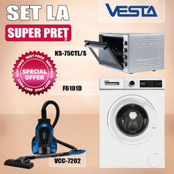 Set electrocasnice Vesta F6101D + KS-75CTL/S + VCC-7202 (White/Silver/Blue)