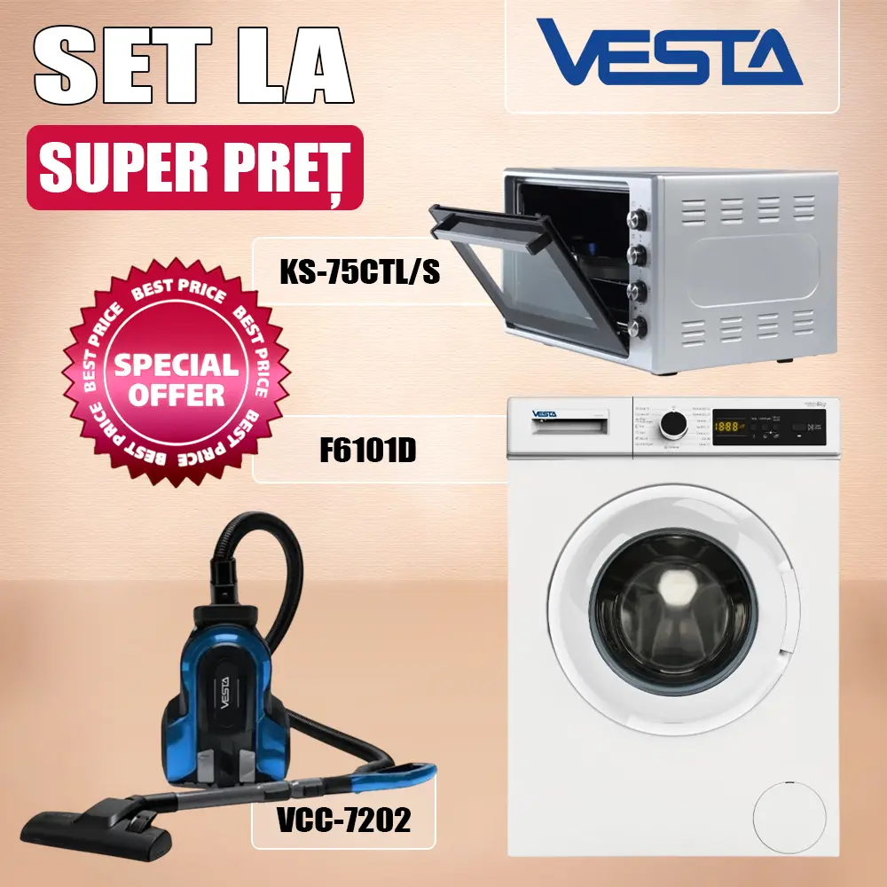 Комплект бытовой техники Vesta F6101D + KS-75CTL/S + VCC-7202 (White/Silver/Blue)