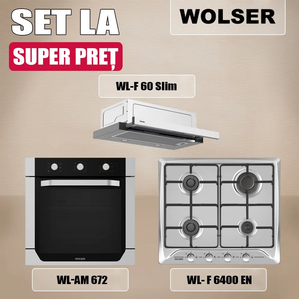 Set electrocasnice incorporabile Wolser WL-AM 672 + WL- F 6400 EN + WL-F 60 Slim (Inox)