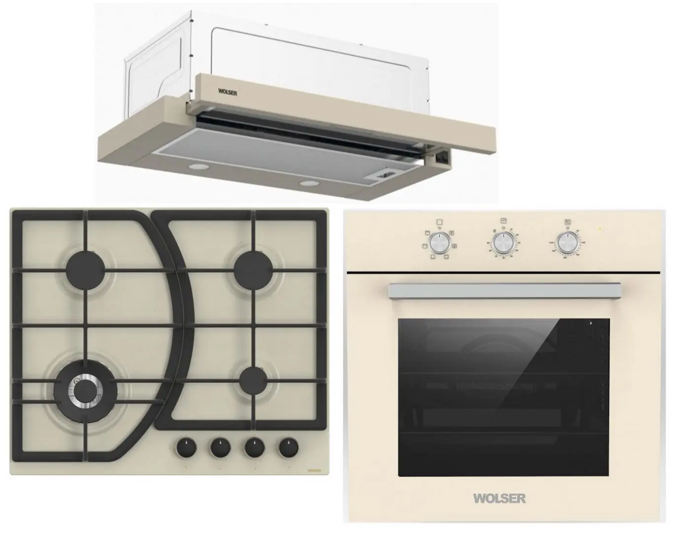 Комплект встраиваемой техники Wolser WL-F 60 Slim + WL-F 6400 EN + WL-TR06 M IV (Ivory)