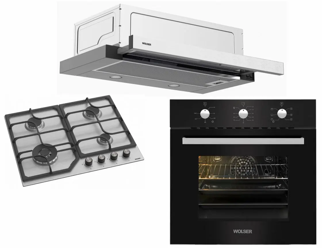 Set electrocasnice incorporabile Wolser WL-F 60 SLIM + WL-F 6400 GBN Q + WL-F 66 MSN (Black/Inox)