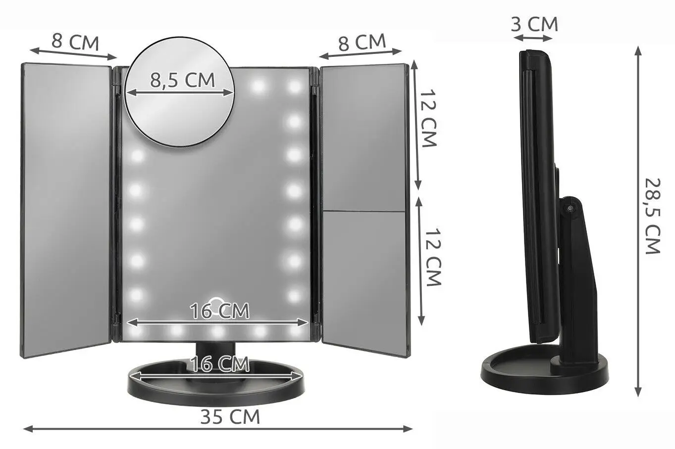 Oglindă cosmetică cu iluminare Iso Trade 7870 (Black)
