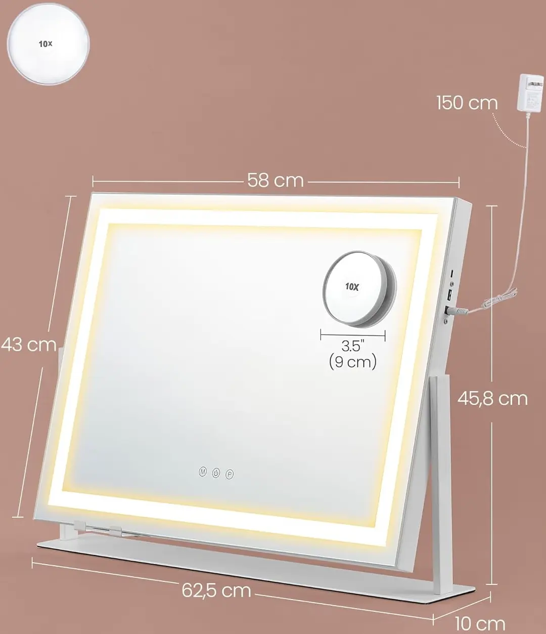 Oglinda cosmetica cu iluminare Songmics LWM002W02 (White) - 6
