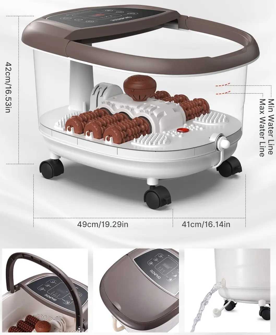 Массажная ванночка для ног Renpho Pro JD618 (Brown/White) - 7