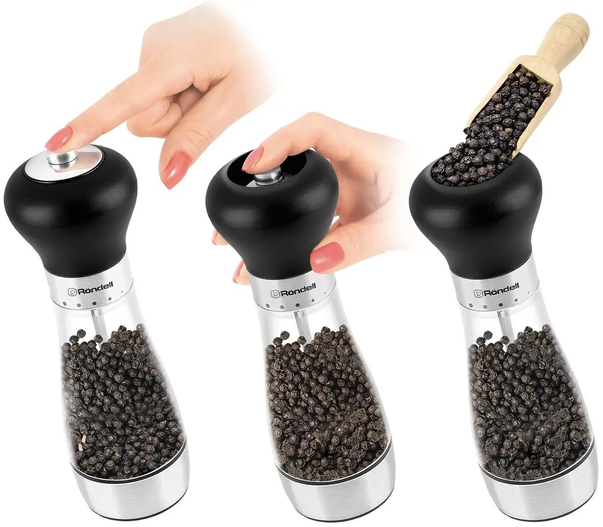 Rasnita pentru piper si sare Rondell Piquant RD-1503 (Inox/Black)