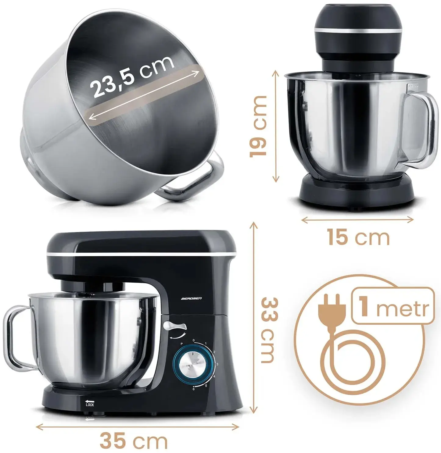 Планетарный миксер Berdsen BD-756 375600 (Black/Inox) - 4