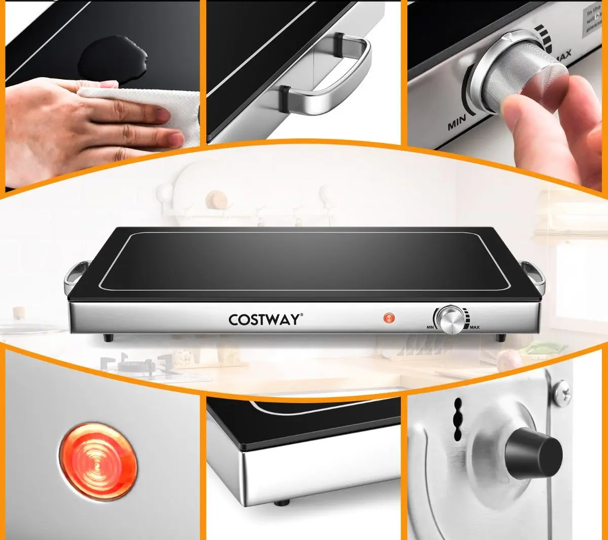 Tava cu incalzire Costway ES10259DE-DK (Black/Silver) - 6