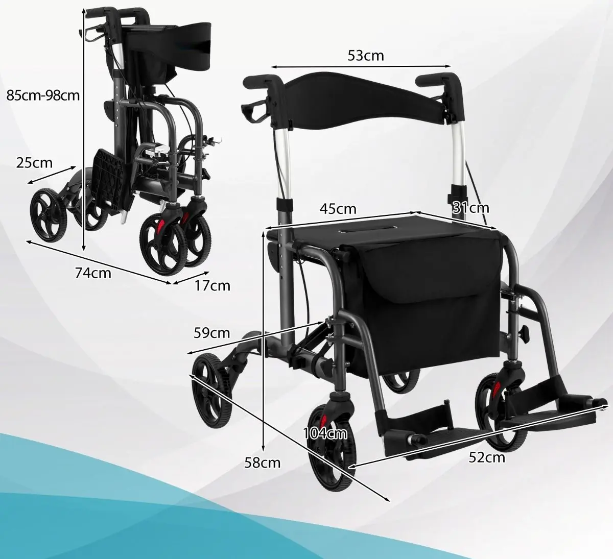 Роллатор ортопедический Costway JH10012BK (Black) - 3
