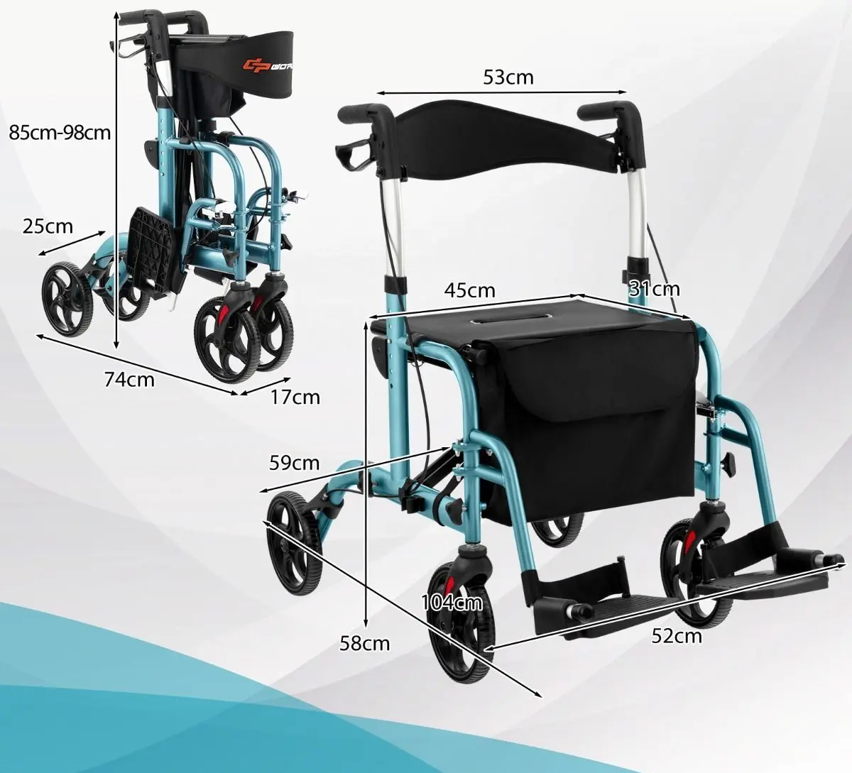Роллатор ортопедический Costway JH10012NY (Blue) - 4