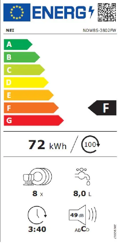 Masina de spalat vase Nei NDW8S-3802FW (White)