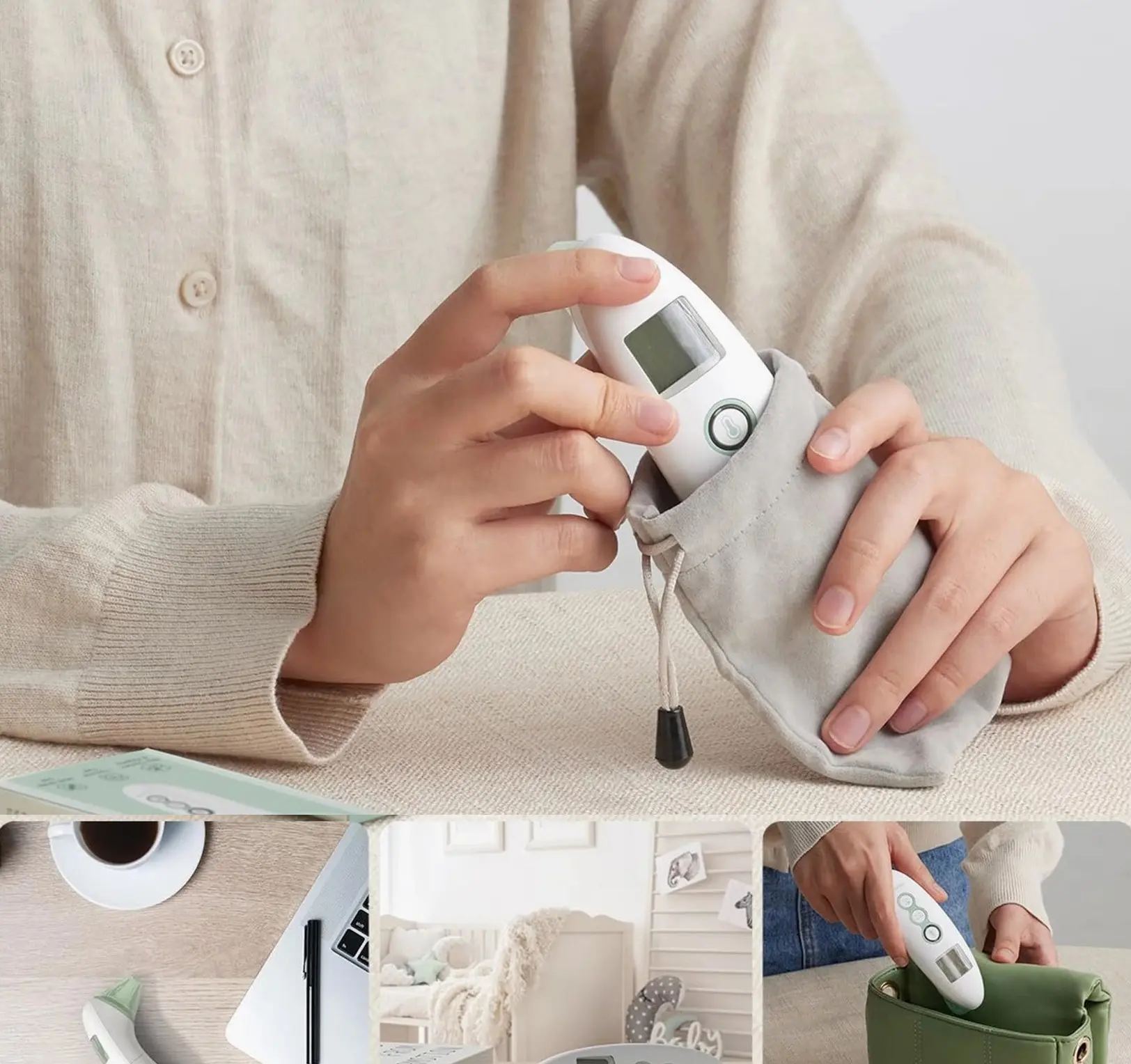 Termometru digital fara contact Momcozy TH001-GE00BA-A (White/Green) - 6