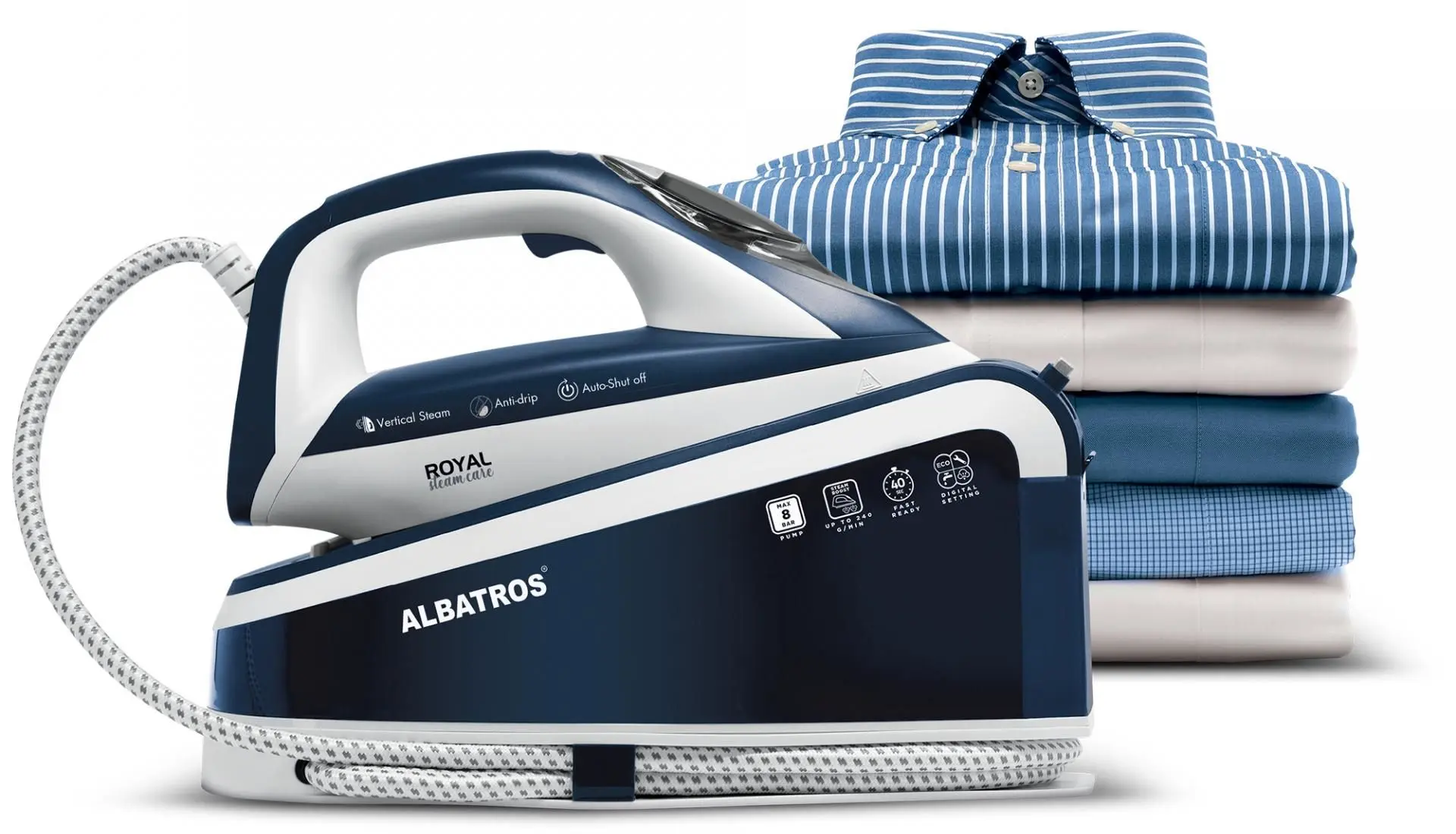 Fier de calcat cu generator de abur Albatros Royal Steam Care (Blue/White)