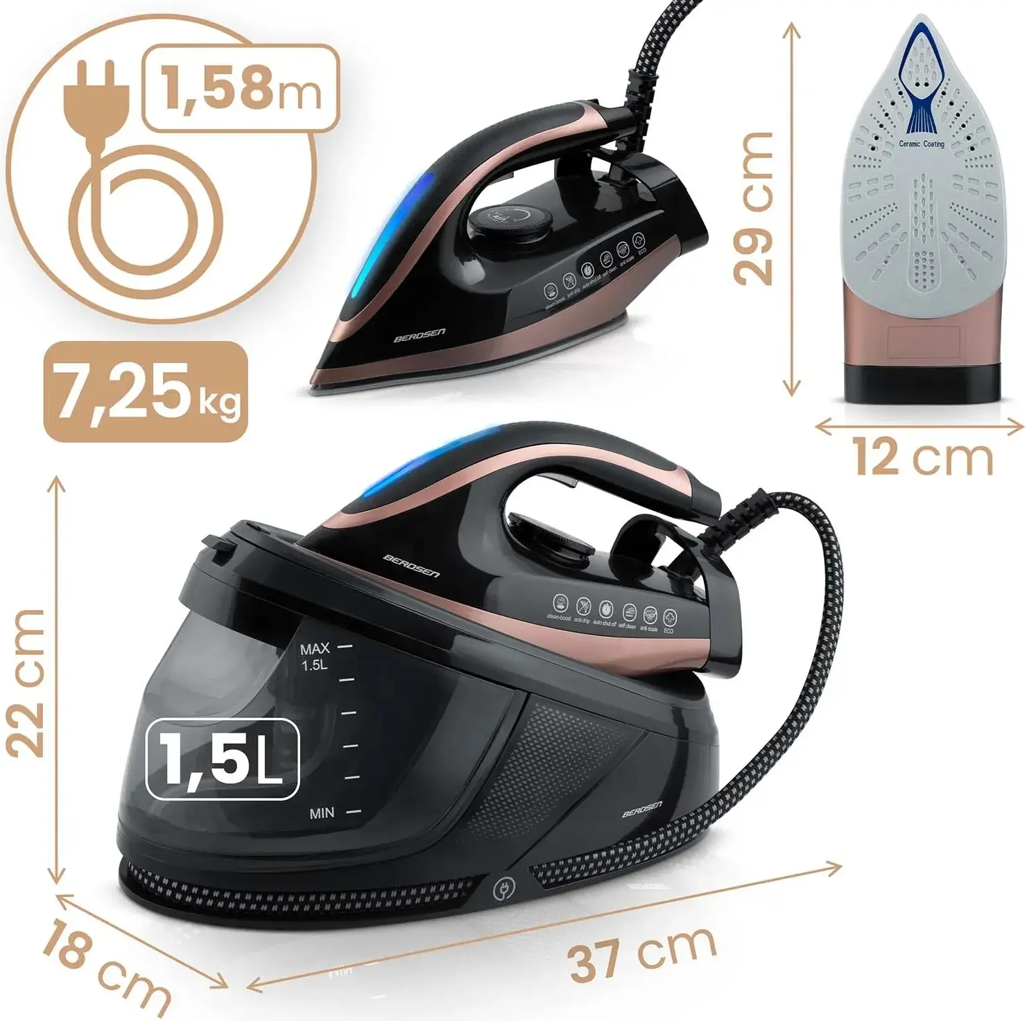 Утюг с парогенератором Berdsen BD-334 333400 (Black/Rose Gold) - 11