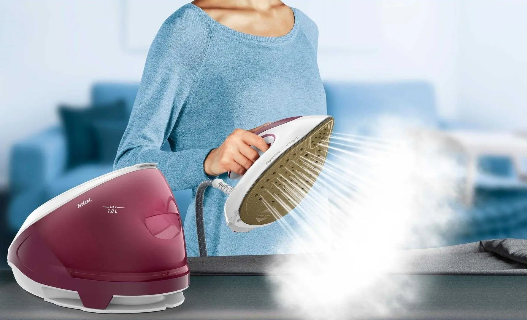 Aparat de calcat cu aburi Tefal Express Protect SV9201E0 (White/Lilac)