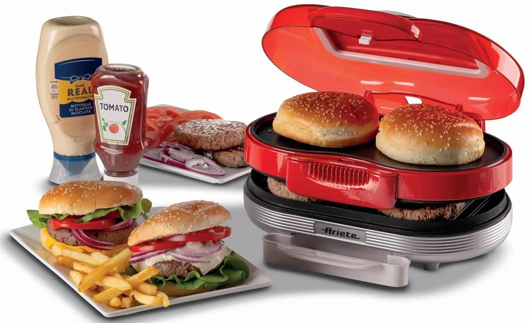 Aparat de preparat hamburgeri Ariete Parry Time 0205/00 (Red/Silver)