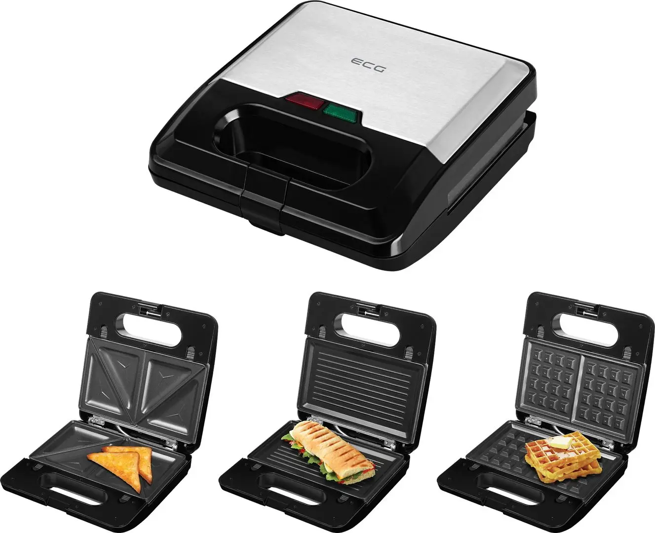 Aparat pentru sandwich-uri 3in1 ECG S 3173 (Black/Inox)