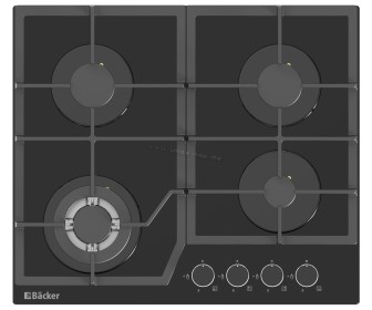 Plita de gaz incorporabila Backer Riki 6004 Turbo BL GL(Black)
