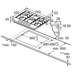 Встраиваемая газовая варочная панель Bosch PCQ7A5I90 (Inox) Thumb
