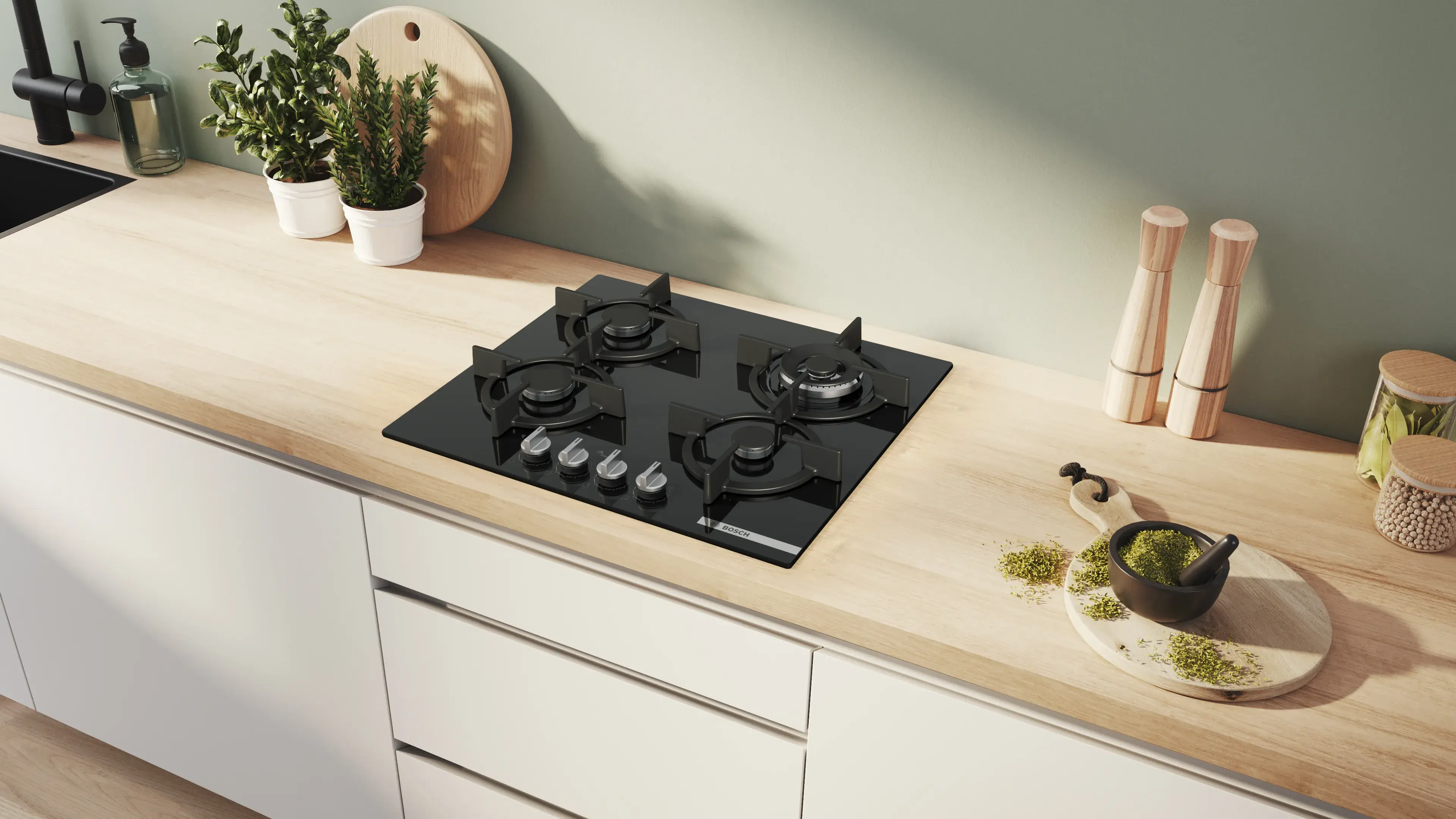 Plita incorporabila pe gaz Bosch PPH6A6I10 (Black)