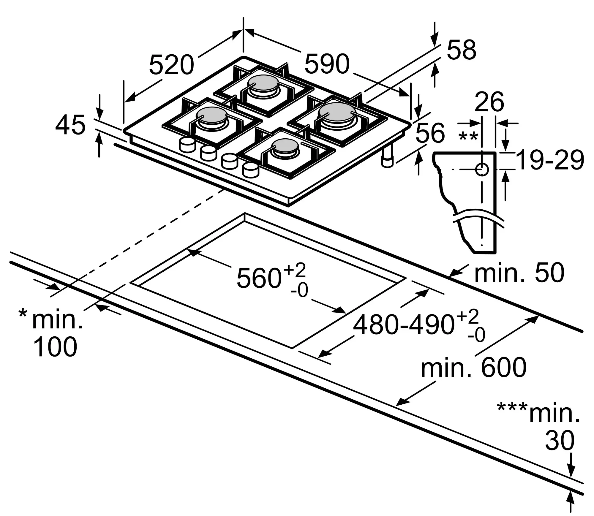 Plita incorporabila pe gaz Bosch PRP6A6H40 (Black)